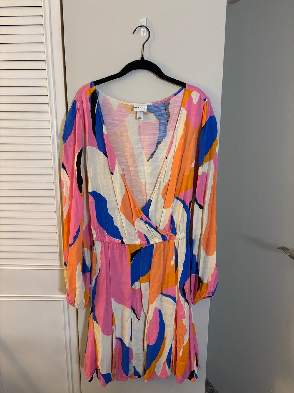 Ava & Viv Abstract Print Faux Wrap Dress with Tie-Back Waist